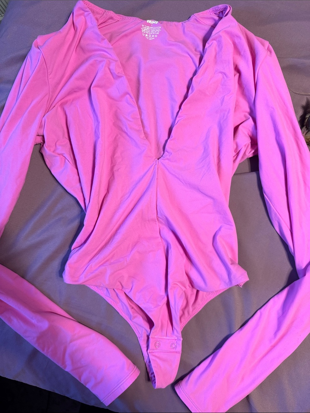 SKIMS Long Sleeve One-Piece Bodysuit - Bright Pink